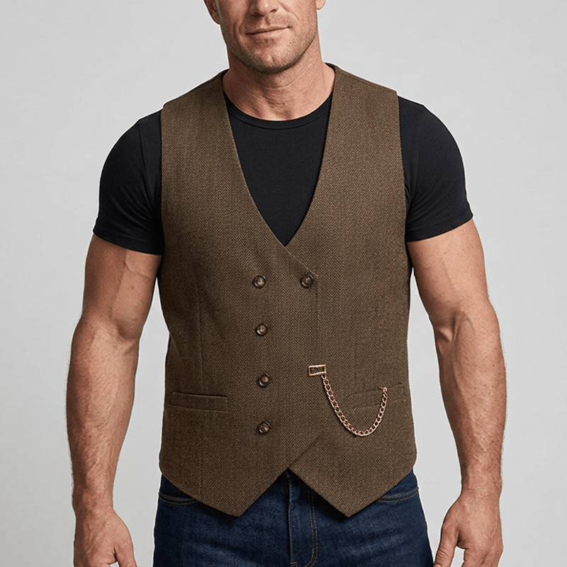 Men's British Retro Double Breasted Suit  Vest - image 1