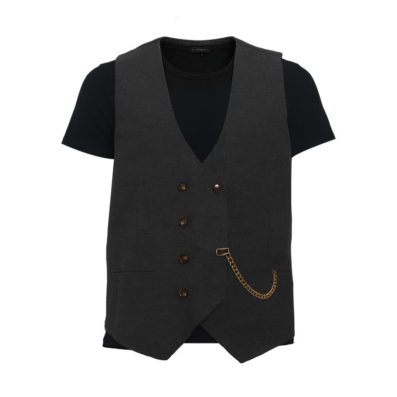 Men's British Retro Double Breasted Suit  Vest - Black - 3XL - image 13