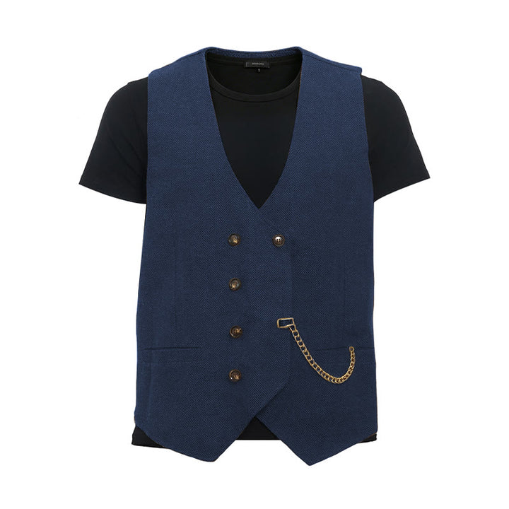 Men's British Retro Double Breasted Suit  Vest - Navy - 3XL - image 22