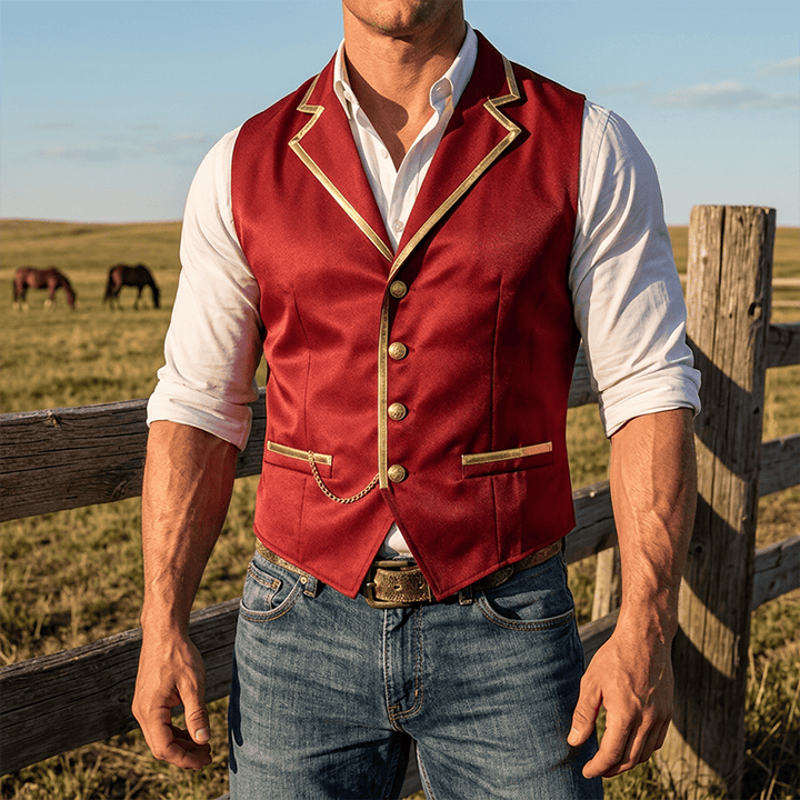 Men's Victorian Style Gold Trim British Court Suit Vest  - Red - 2XL - image 5