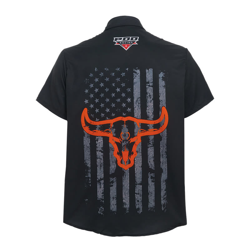 Men's Western Bull Skull American Flag Print Shirt - image 10