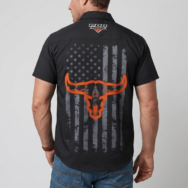 Men's Western Bull Skull American Flag Print Shirt - image 1