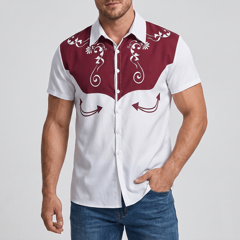 Men's Vintage Western Floral Print Button Down Shirt - image 1