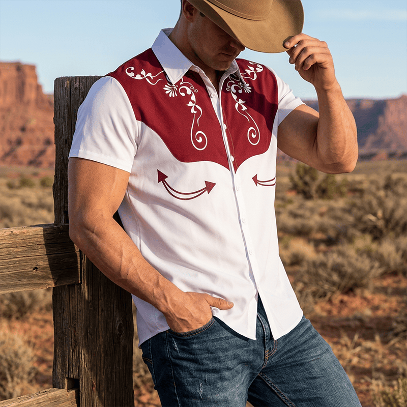 Men's Vintage Western Floral Print Button Down Shirt - Wine - 3XL - image 0