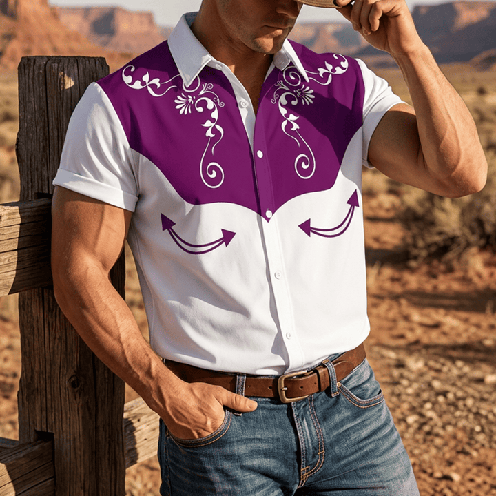 Men's Vintage Western Floral Print Button Down Shirt - Purple - 3XL - image 7