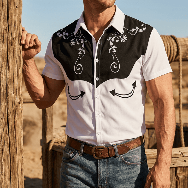 Men's Vintage Western Floral Print Button Down Shirt - Black - 3XL - image 4