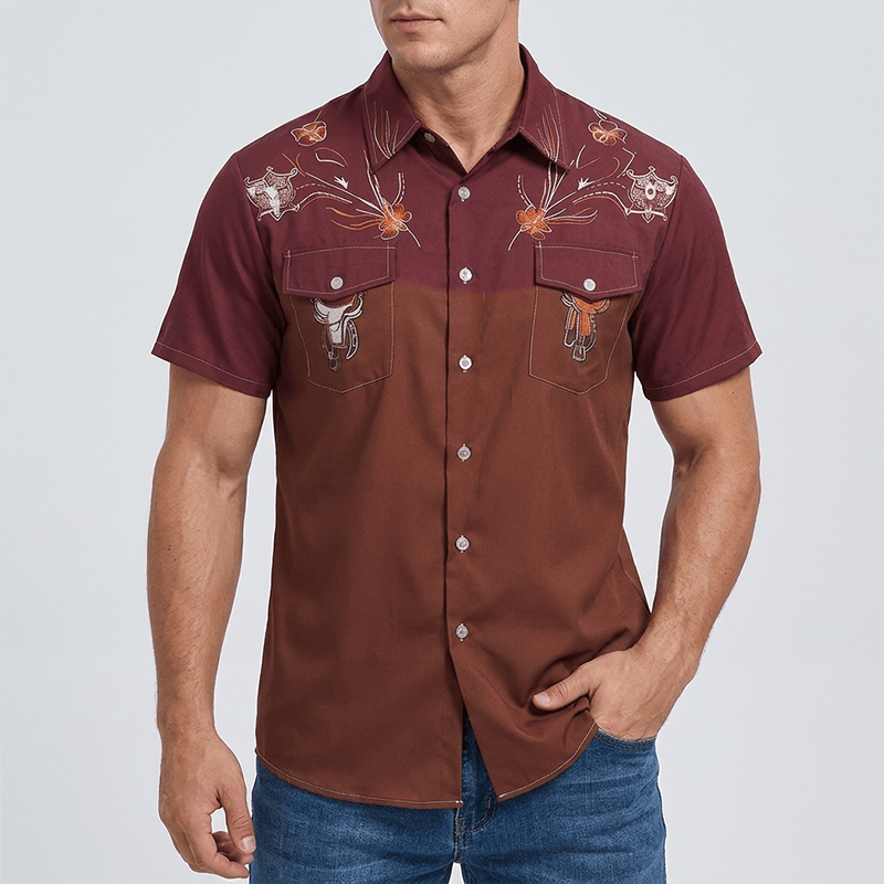 Men's Two-tone Streetwear Western Cowboy Outfit Shirt - image 1