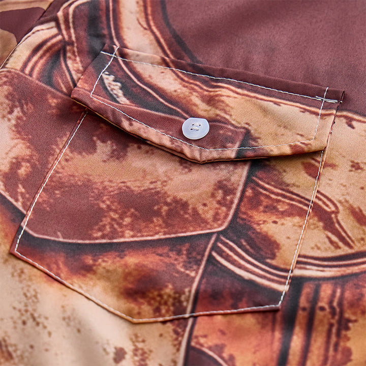 Men's Vintage Distressed Saddle Print Western Cowboy Streetwear Shirt - image 5