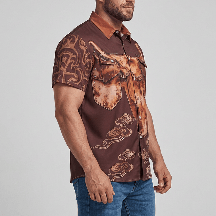 Men's Vintage Distressed Saddle Print Western Cowboy Streetwear Shirt - image 3