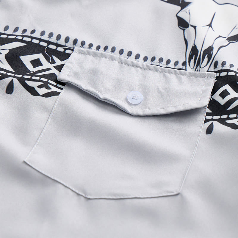 Men's Streetwear Aztec Western Tribal Bull Skull Print Shirt - image 5