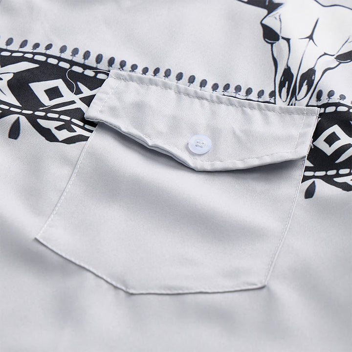 Men's Streetwear Aztec Western Tribal Bull Skull Print Shirt - image 5