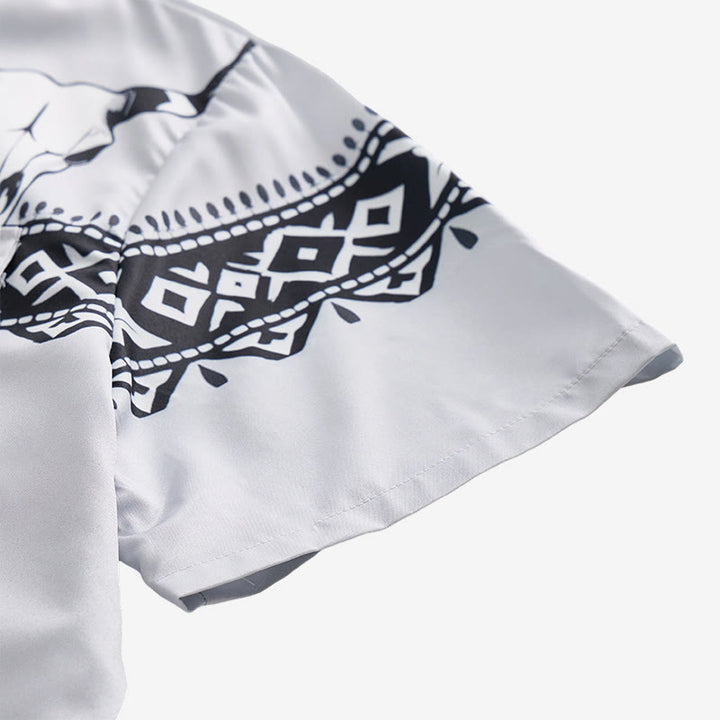Men's Streetwear Aztec Western Tribal Bull Skull Print Shirt - image 8