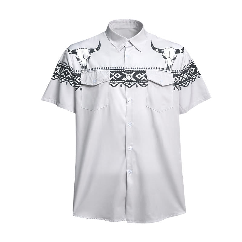 Men's Streetwear Aztec Western Tribal Bull Skull Print Shirt - image 9