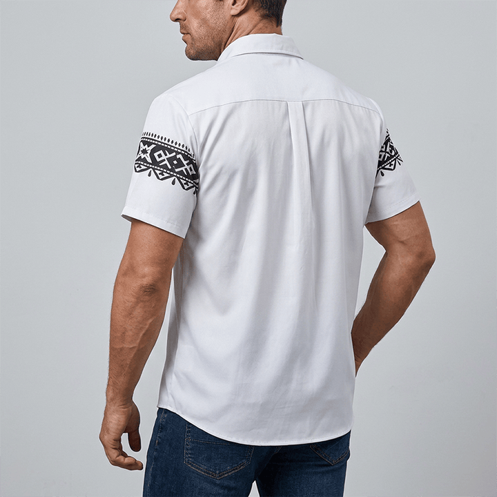 Men's Streetwear Aztec Western Tribal Bull Skull Print Shirt - image 2