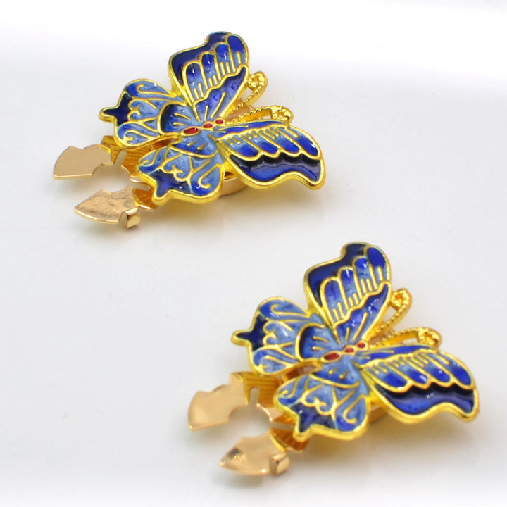 1 Pair Enamel Butterfly Snap-On Shirt Insect Button Covers - image 1