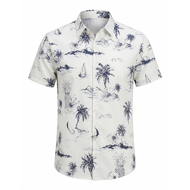 Men's Tropical Island Print Summer Holiday Short Sleeve Shirt - image 9
