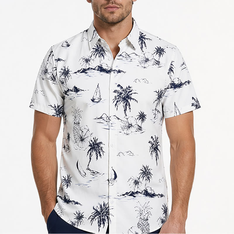 Men's Tropical Island Print Summer Holiday Short Sleeve Shirt - image 1