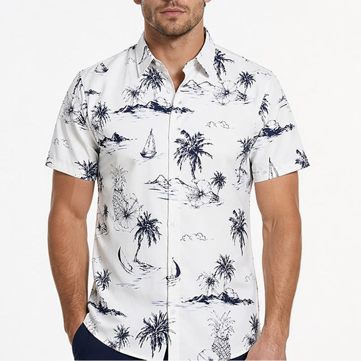 Men's Tropical Island Print Summer Holiday Short Sleeve Shirt - image 1