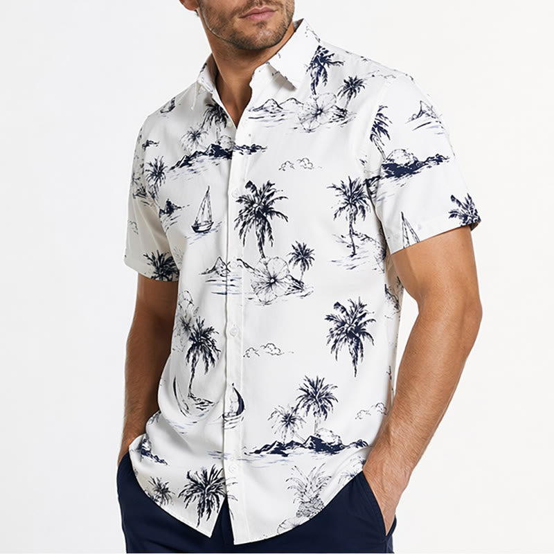 Men's Tropical Island Print Summer Holiday Short Sleeve Shirt - image 3