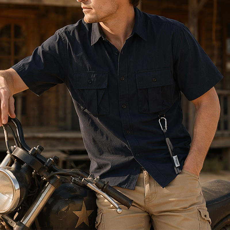 Men's Oversized Utility Workwear Shirt With Detachable Strap - Black - 5XL - image 3