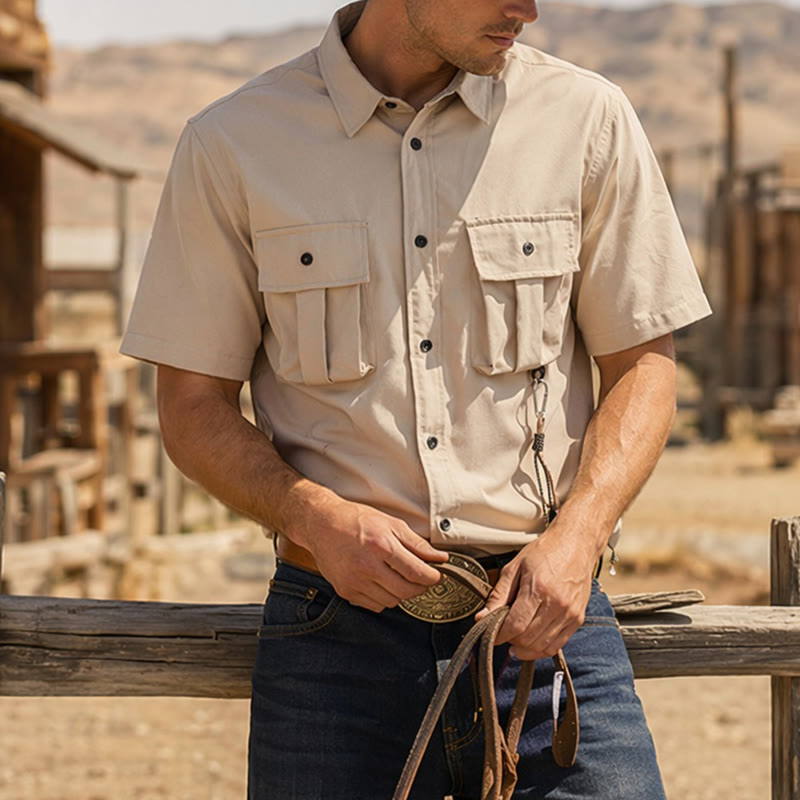 Men's Oversized Utility Workwear Shirt With Detachable Strap - Beige - 5XL - image 0