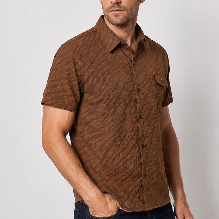 Men's Brown Oversized Seersucker Workwear Shirt - image 3