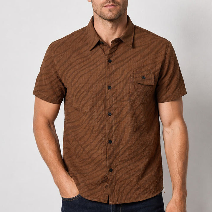 Men's Brown Oversized Seersucker Workwear Shirt - image 1