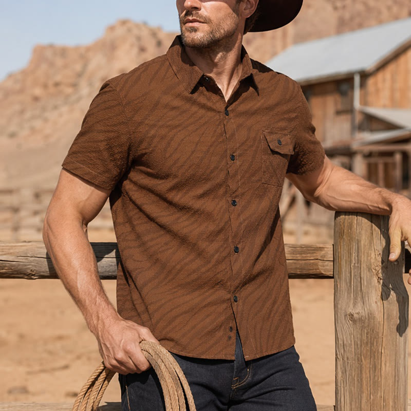 Men's Brown Oversized Seersucker Workwear Shirt - Brown - 5XL - image 0