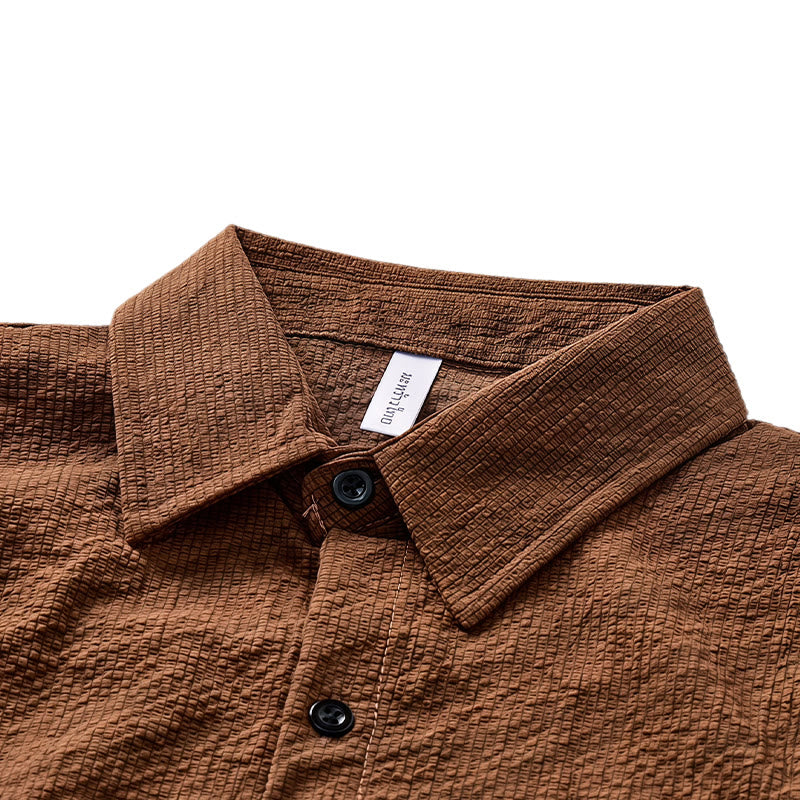 Men's Brown Oversized Seersucker Workwear Shirt - image 4