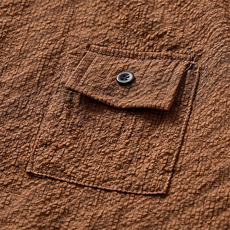 Men's Brown Oversized Seersucker Workwear Shirt - image 5