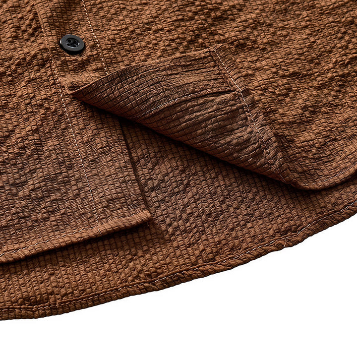 Men's Brown Oversized Seersucker Workwear Shirt - image 6