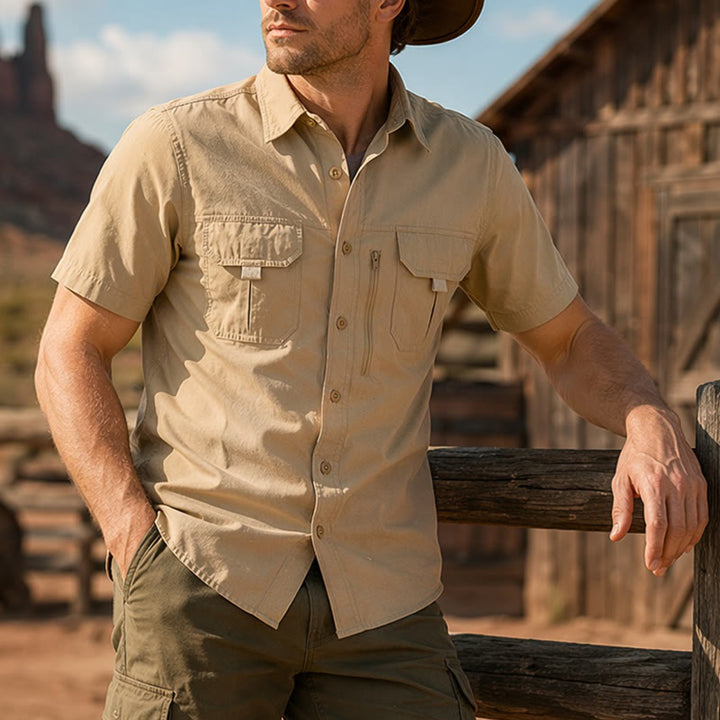 Men's Summer Outdoor Multi-Pocket Workwear Shirt - Khaki - 4XL - image 4