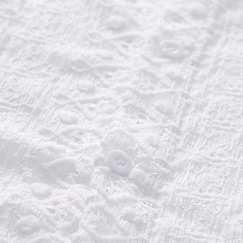 White Breathable Eyelet Embroidery Cuban Collar Cotton Shirt - image 5