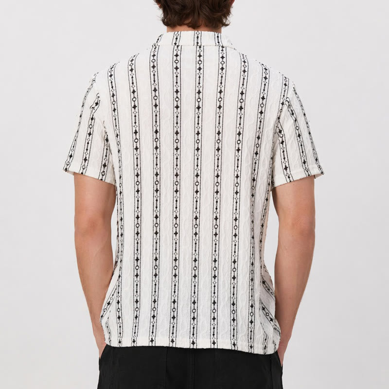 Geometric Vertical  Striped Pattern Cuban Collar Cotton Shirt - image 2