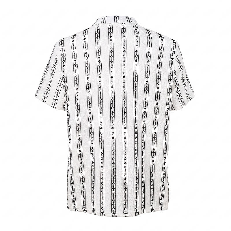 Geometric Vertical  Striped Pattern Cuban Collar Cotton Shirt - image 10