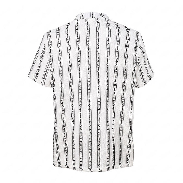 Geometric Vertical  Striped Pattern Cuban Collar Cotton Shirt - image 10