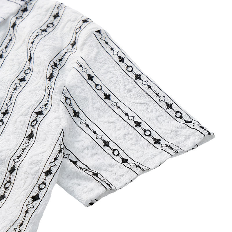 Geometric Vertical  Striped Pattern Cuban Collar Cotton Shirt - image 8