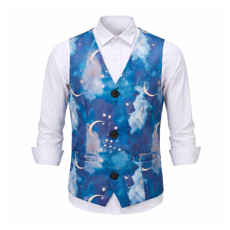 Men's Starry Night Print Party Wear Suit Vest - image 10