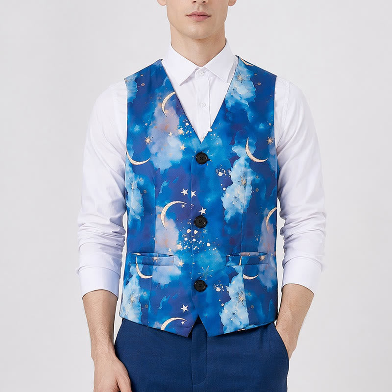 Men's Starry Night Print Party Wear Suit Vest - image 1