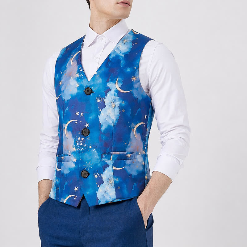 Men's Starry Night Print Party Wear Suit Vest - image 3