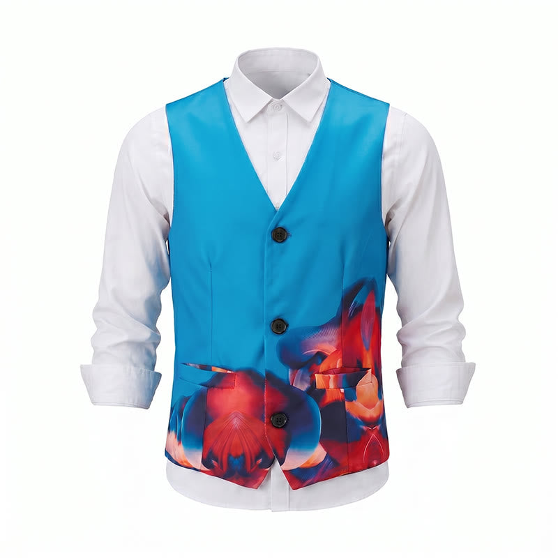 Men's Abstract Art Print Color Block Suit Vest - image 10