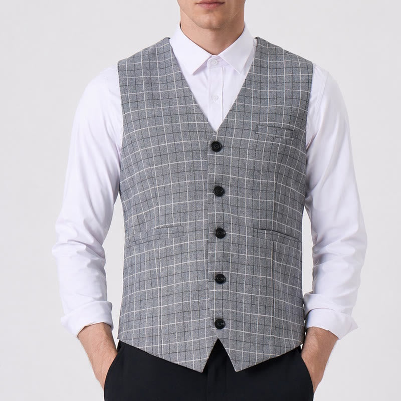 Men's Gray Checkered Formal Business Suit Vest - image 1
