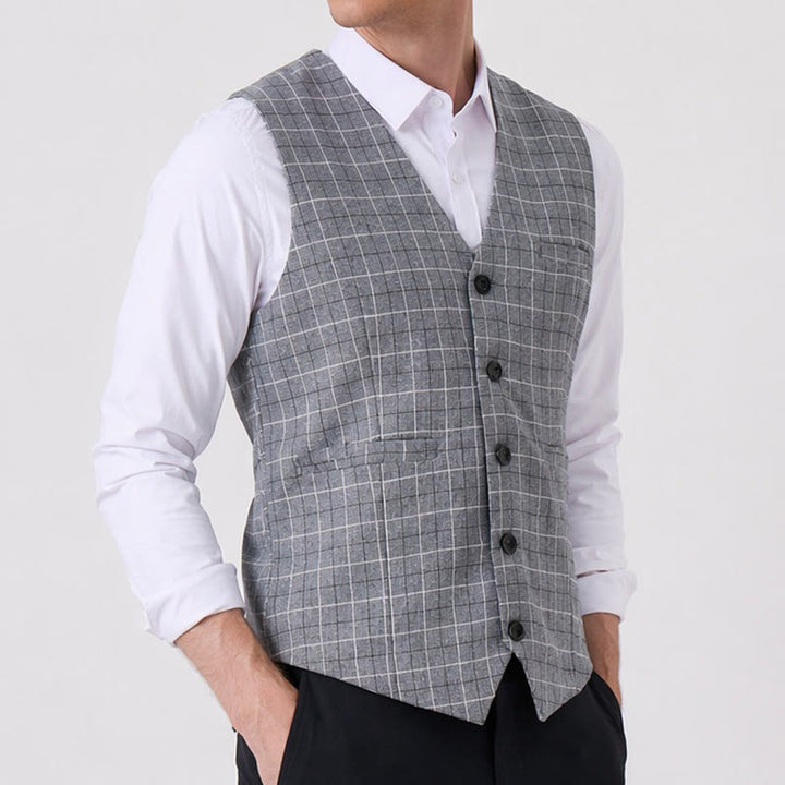 Men's Gray Checkered Formal Business Suit Vest - image 3