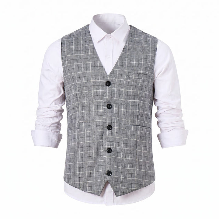 Men's Gray Checkered Formal Business Suit Vest - image 10