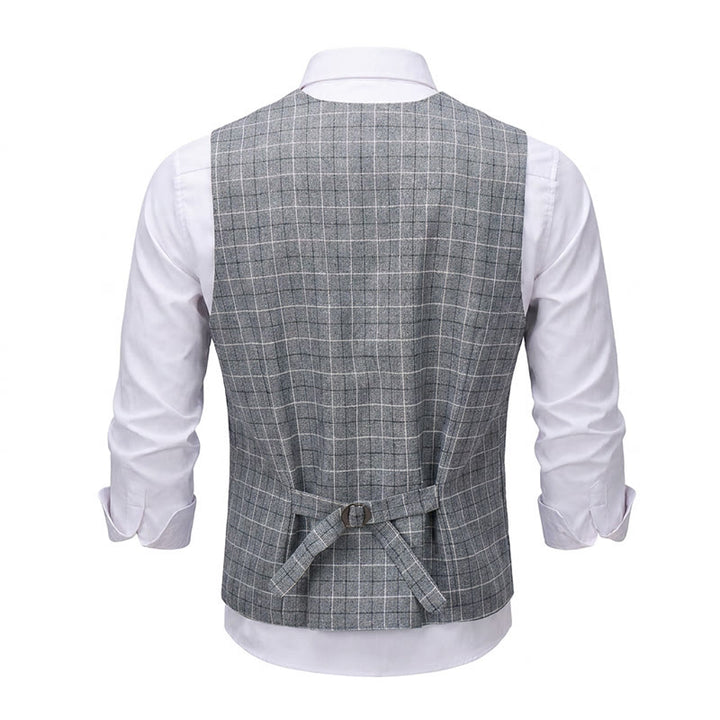 Men's Gray Checkered Formal Business Suit Vest - image 11