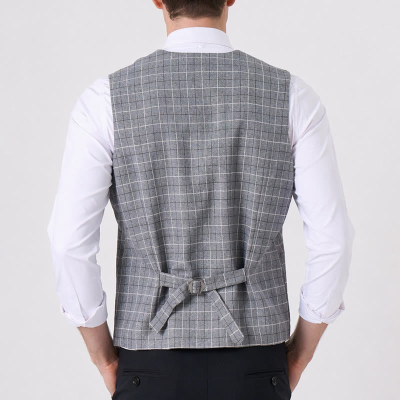 Men's Gray Checkered Formal Business Suit Vest - image 2