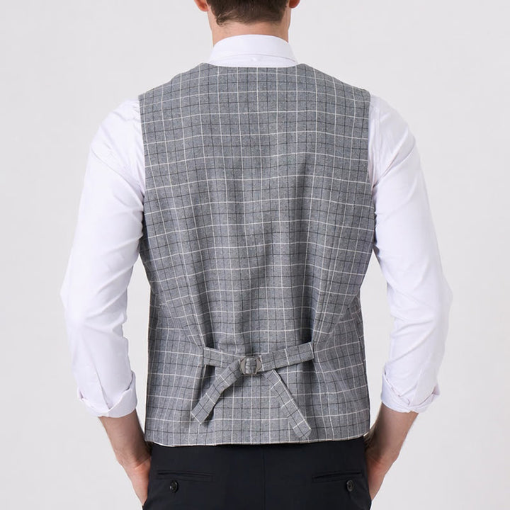 Men's Gray Checkered Formal Business Suit Vest - image 2