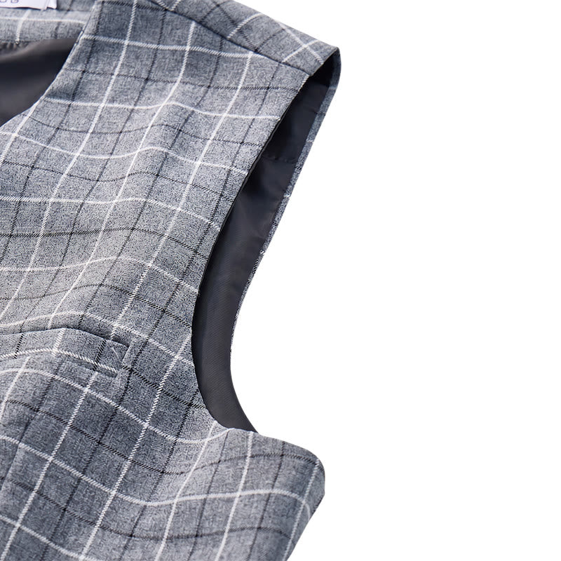 Men's Gray Checkered Formal Business Suit Vest - image 9
