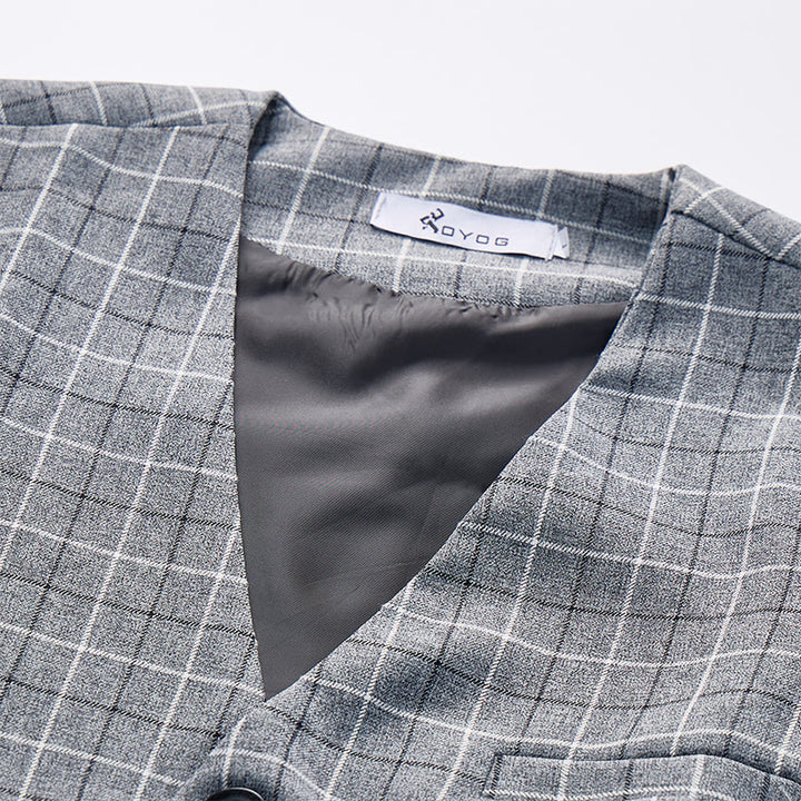 Men's Gray Checkered Formal Business Suit Vest - image 4