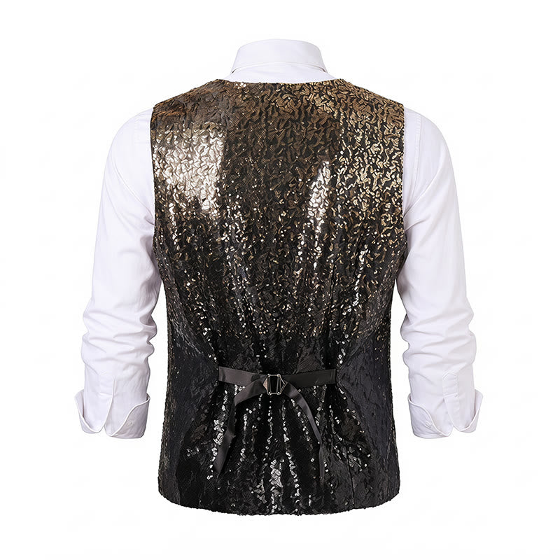 Men's Gold & Black Ombre Color Nightclub Sequin Vest - image 10